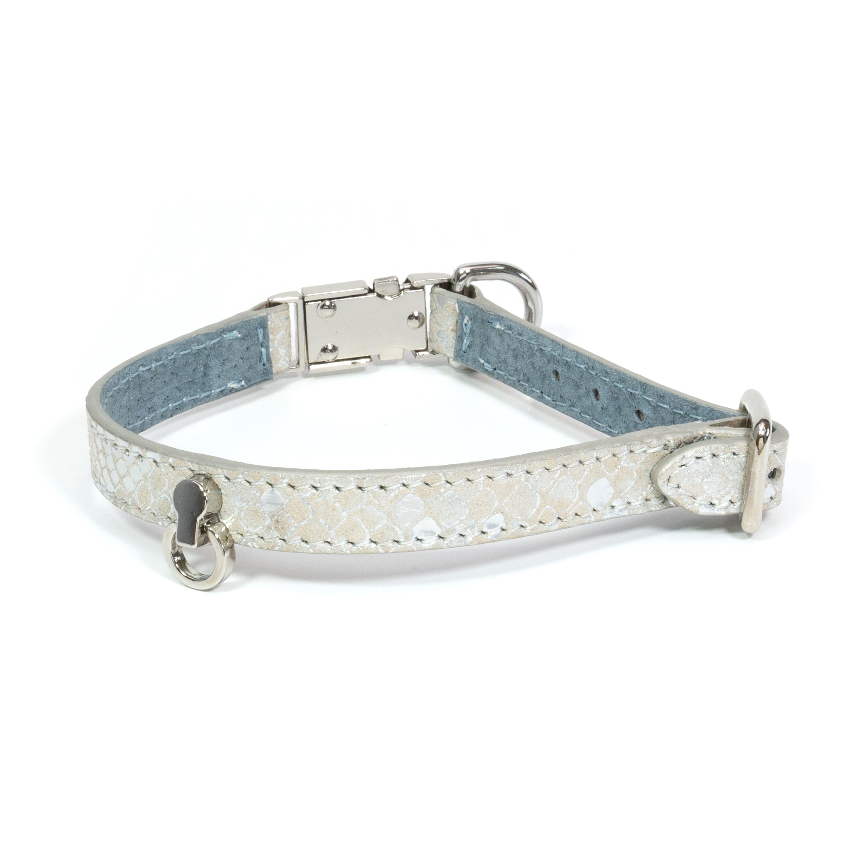 Leather Dog Collar Luna Python Silver - Bechiva