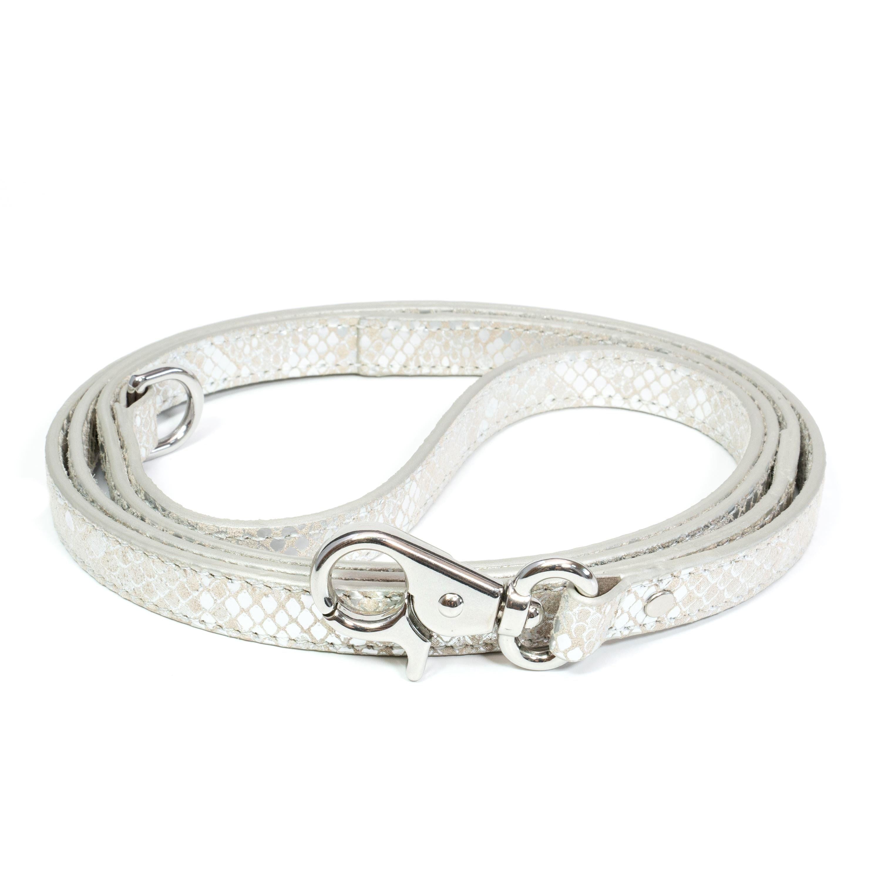 Leather Dog Leash Python Silver - Bechiva