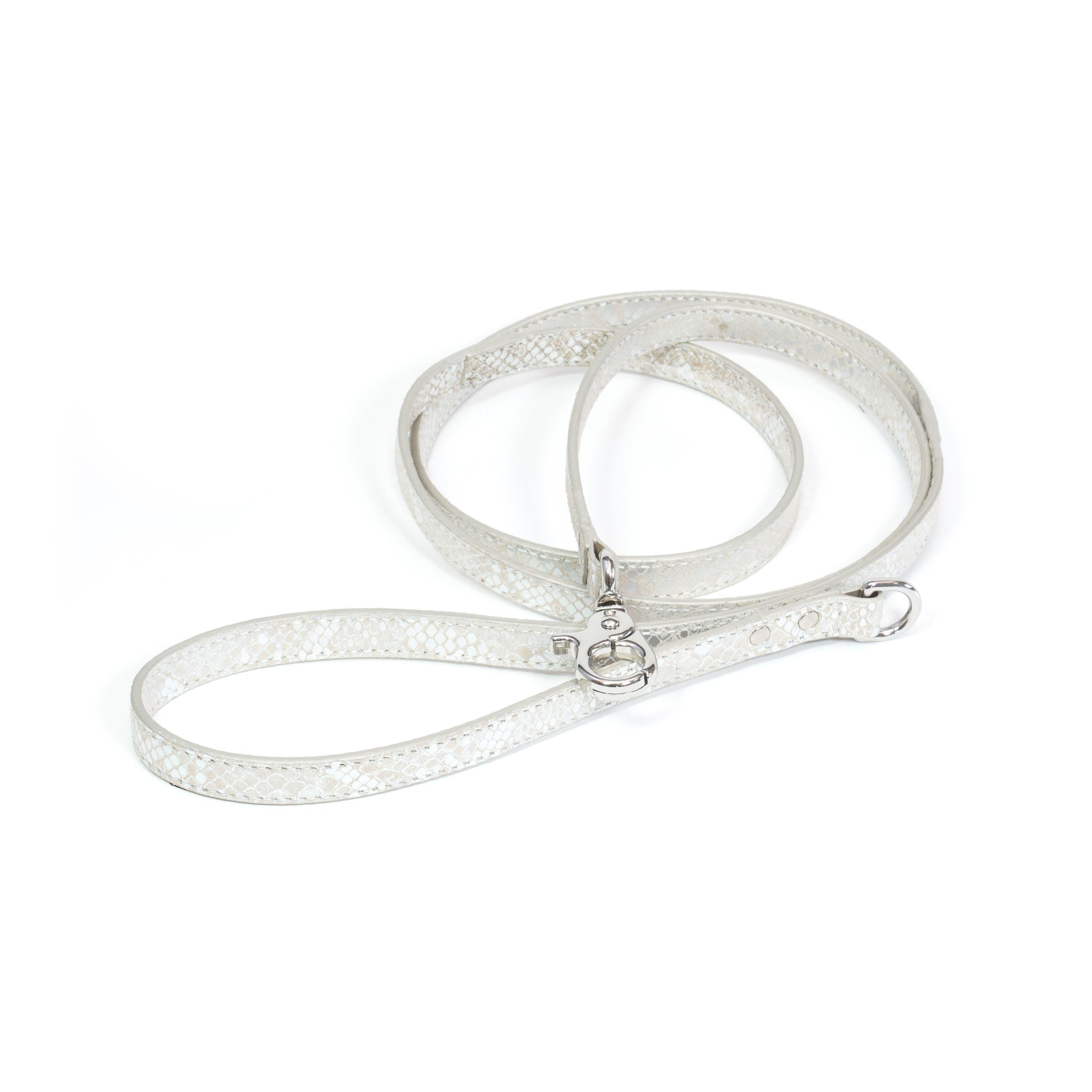 Leather Dog Leash Python Silver - Bechiva