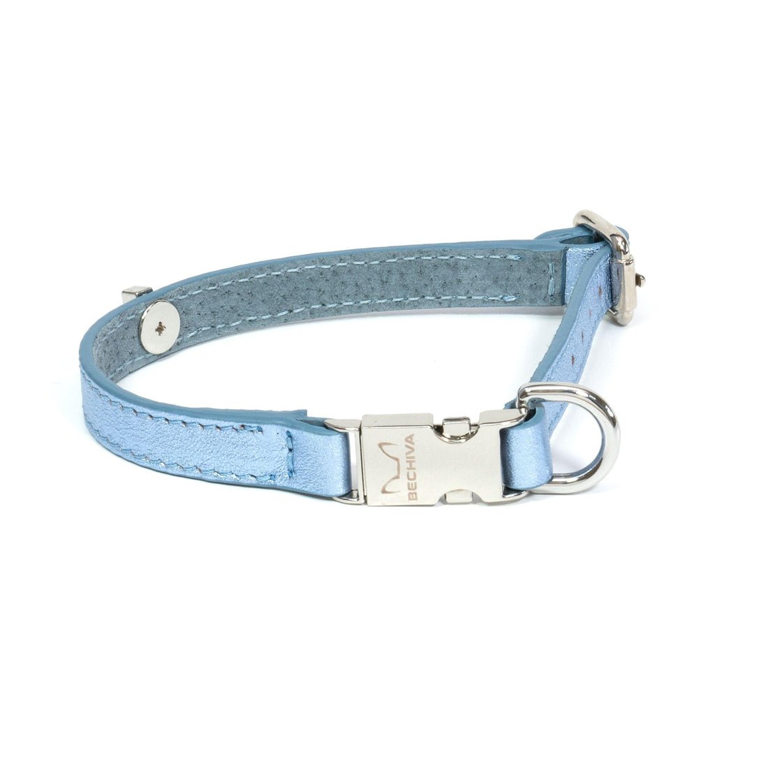 Leather Dog Collar Tino Light Blue - Bechiva