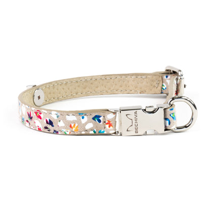 Leather Dog Collar Tino Cappuccino Flower
